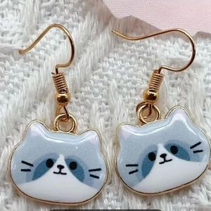 Gold and Blue Cat Earrings
